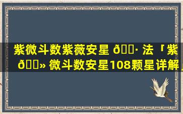紫微斗数紫薇安星 🌷 法「紫 🌻 微斗数安星108颗星详解」